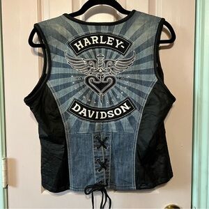 Y2K Harley Davidson Denim Corset Vest Size L